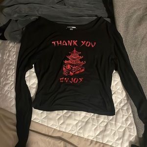 black  “thank you enjoy” cropped shirt, very stretchy and comfortable material